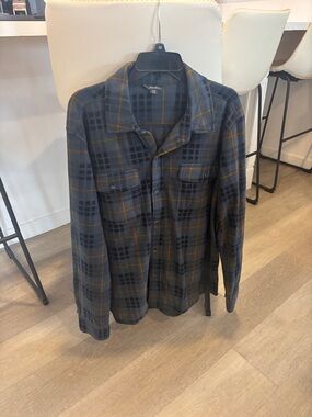 Eddie Bauer Gray Plaid Shirt Jacket with Yellow Windowpane